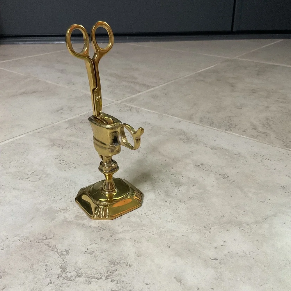 Vintage Solid Brass Candle Wick Snuffer Trimmer Scissor with Stand Made England